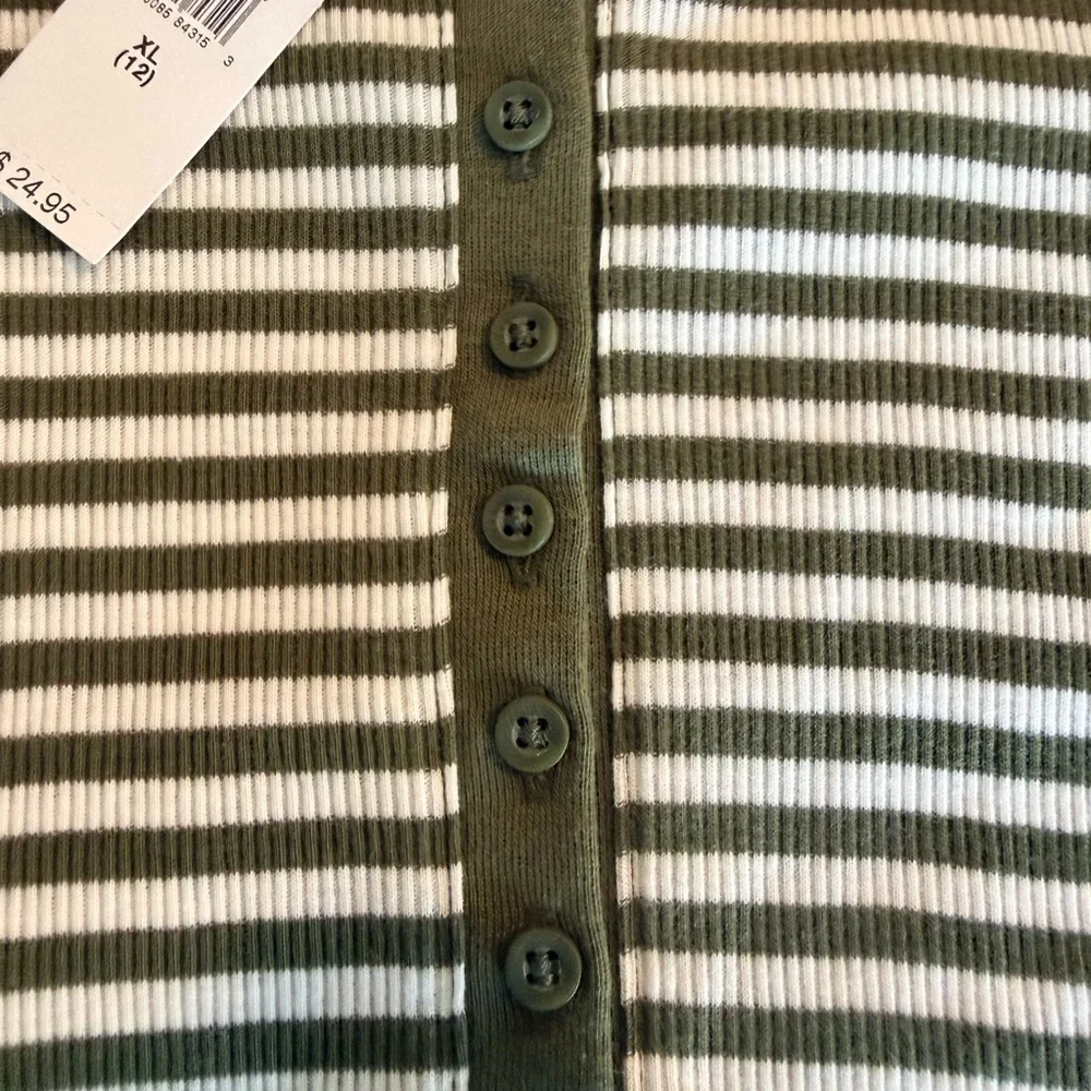 NWT GAP Kids Henley Top XL 12 Green Stripe Short Sleeve Ribbed Shirt